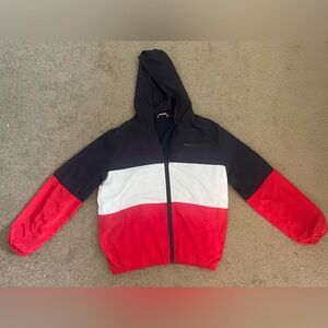 Red, White, and Blue Unisex Zip-Up Windbreak Hoodie, Size S